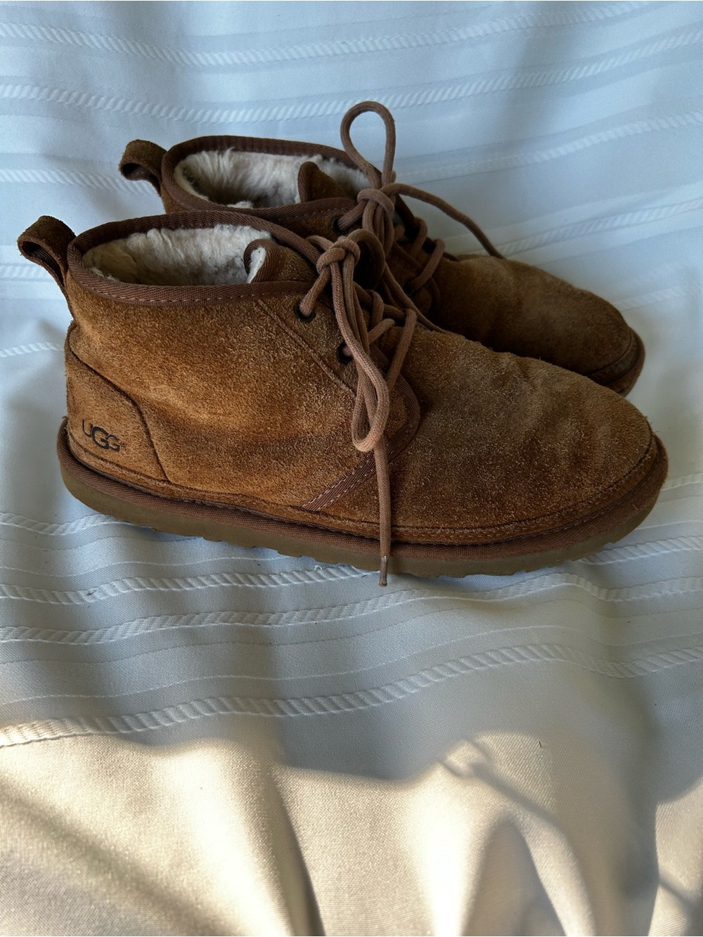 UGG Neymar Boots Mens 8 Chukka Brown Suede Lace-Up Shearling Ankle Shoes Lace Up